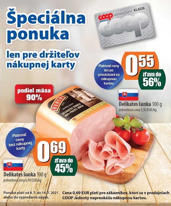 Špeciálna ponuka len pre držiteľov nákupnej karty COOP Jednota